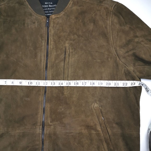 Lucky Brand Men's 100% Suede Leather Bomber Jacket Dark Olive XL Lined Pockets - Picture 15 of 15